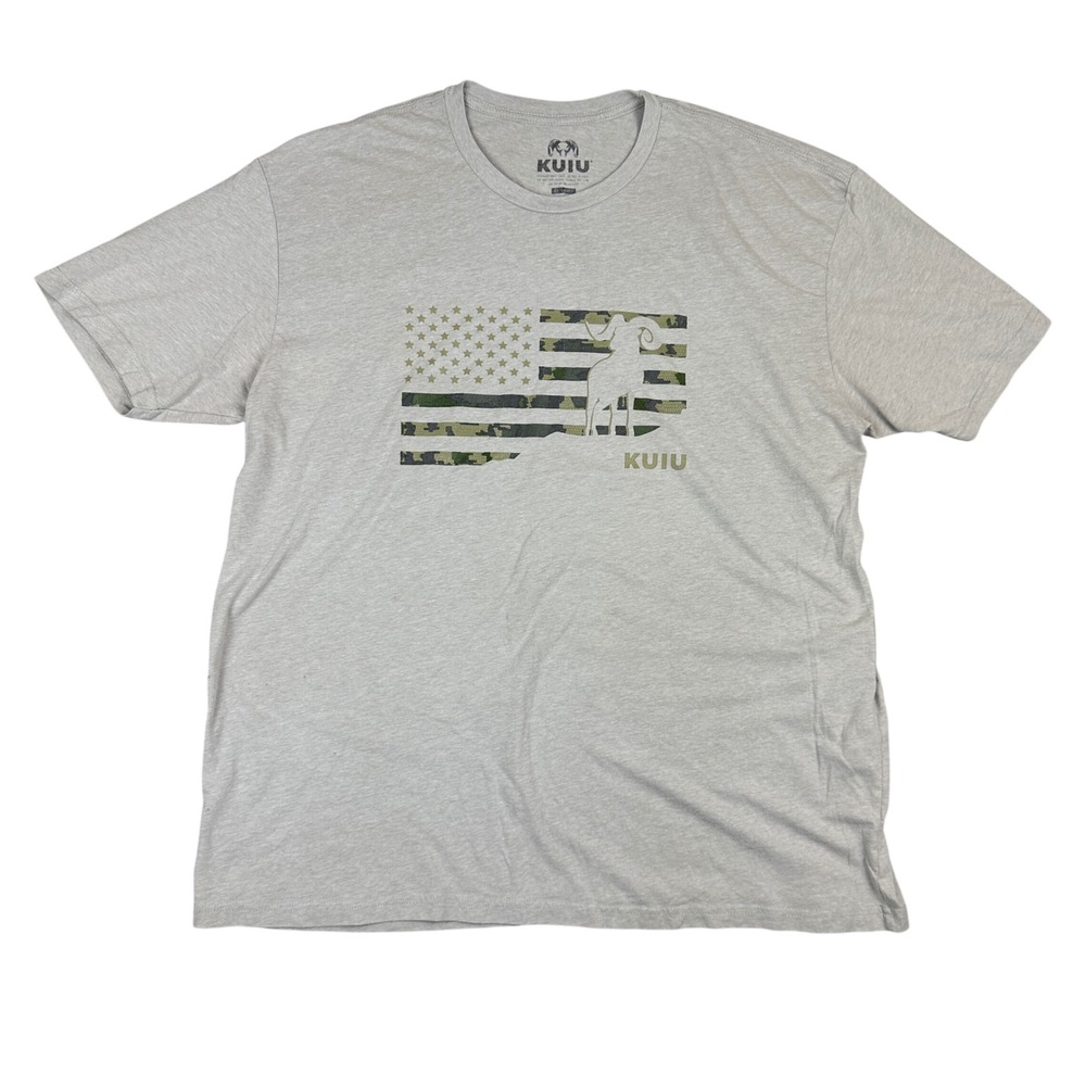 KUIU Mens 2XL Gray American Flag Camo Ram Graphic T-Shirt Short Sleeve Hunting